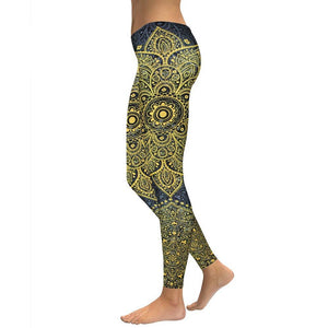 Elevate Your Workout with Our Yellow Gold Mandala Yoga/Workout Leggings