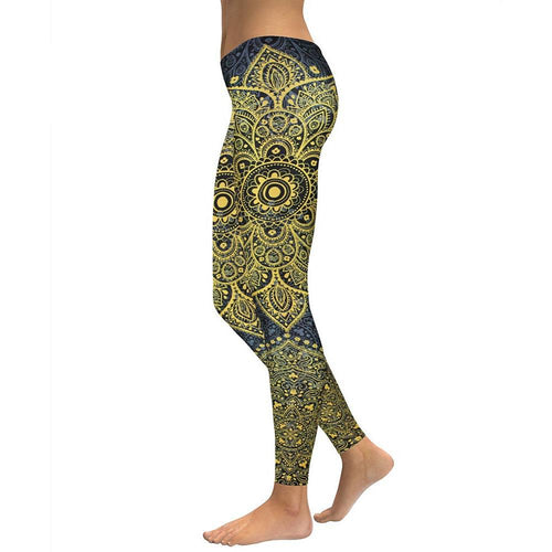 Elevate Your Workout with Our Yellow Gold Mandala Yoga/Workout Leggings